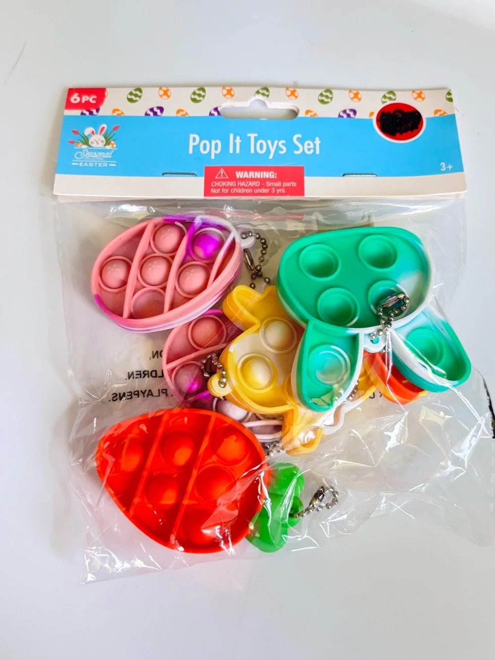 Pop It Toys Set - Multicolor Kids Fidget Keychain Pack, bunny, carrots and eggs